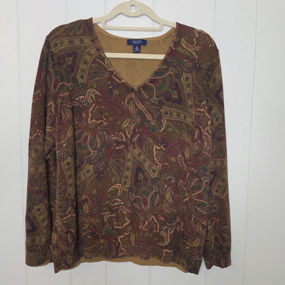 Chaps Est 1978 Sweater Pasely & Floral 100% Cotton Womens Size 2X